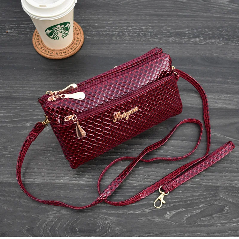 

2021 New Double Layers Women Shoulder Bags Shiny PU Leather Mini Ladies Crossbody Bags Snakeskin Pattern Clutch Bag For Mother