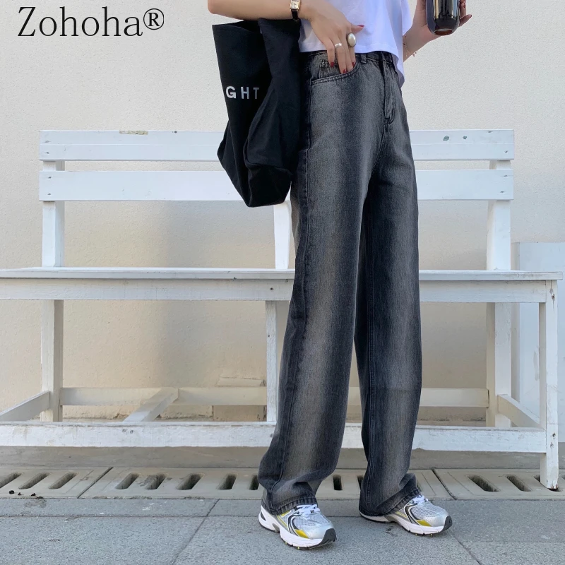 

Zohoha Woman Jeans High Waist Wide Leg Denim Jeans Streetwear 2021 Fall Fashion Straight Pants Full Length Women Denim