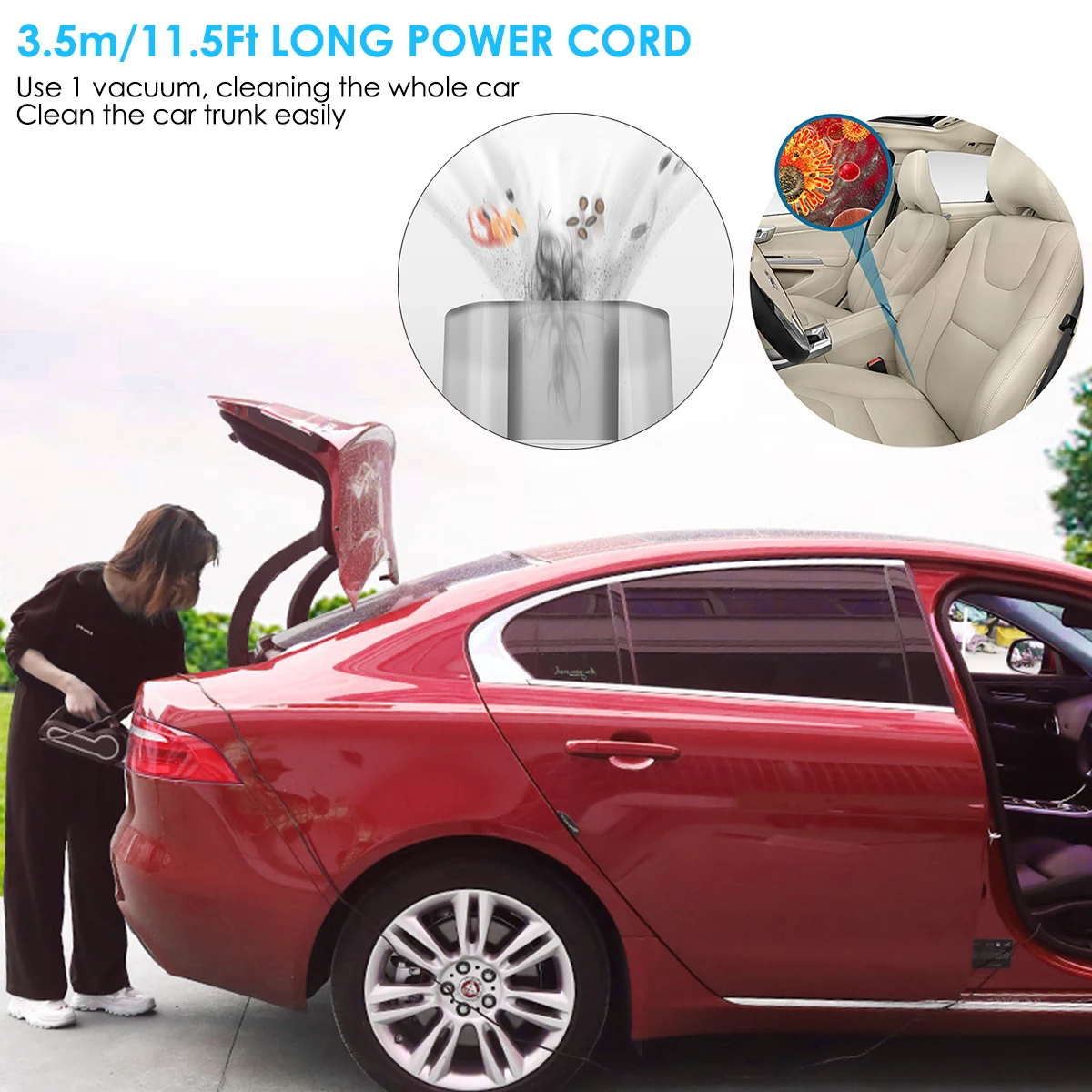 

120W 3500mpa Suction Black Multi-Function Wired Car Vacuum Cleaner With LED Light Tire Gauge Tire Inflator Dry And Wet Dual Use