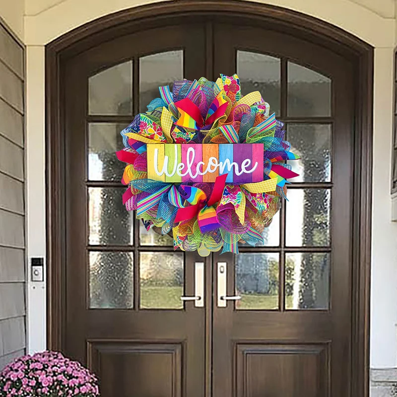 

Радужный венок, венок гордости, украшение для входной двери, летняя дверь, вешалка для праздника, вечеринки, новинка 2021, настенное украшение ...