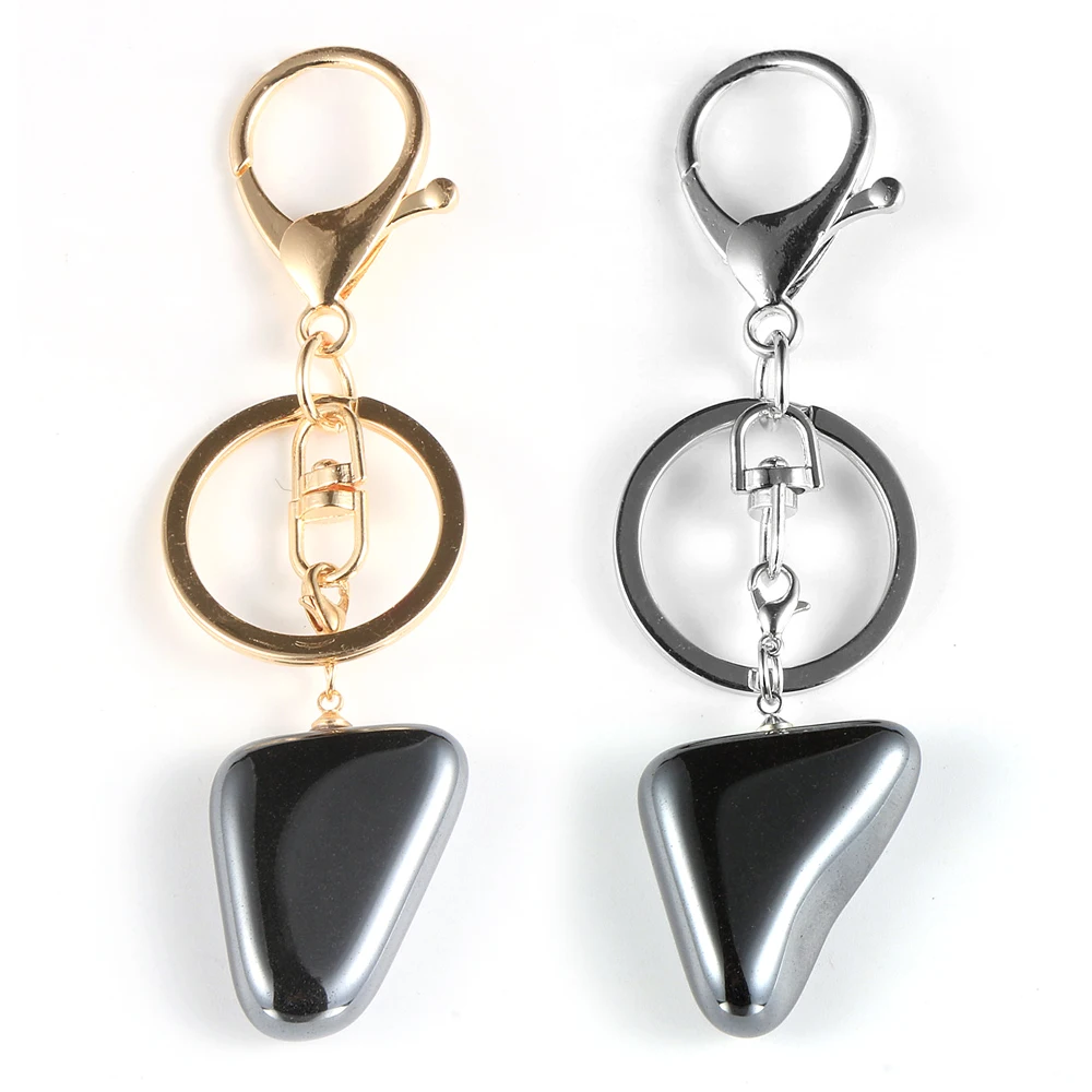

Irregular Black Hematite Pendant Keychain Natural Stone Key Chain Holder Men Birthday Gift Trinket Car Key Ring Jewelry