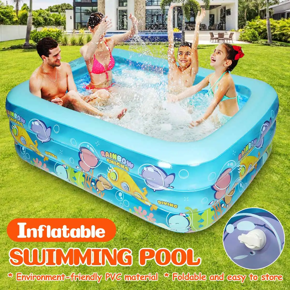 

180/200mm PVC Swimming Pools for Family Outdoor Indoor Children's Three-ring Inflatable Kids Play Bathing Tub