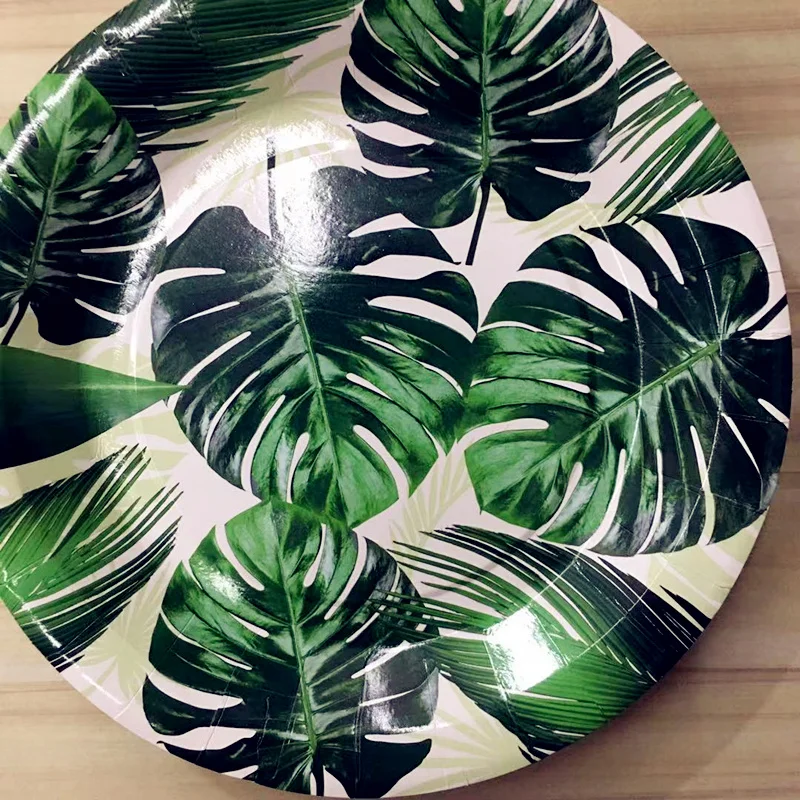 6 шт./компл. 7/9 дюймов Одноразовые Бумага пластины зеленый пальмовых листьев люди