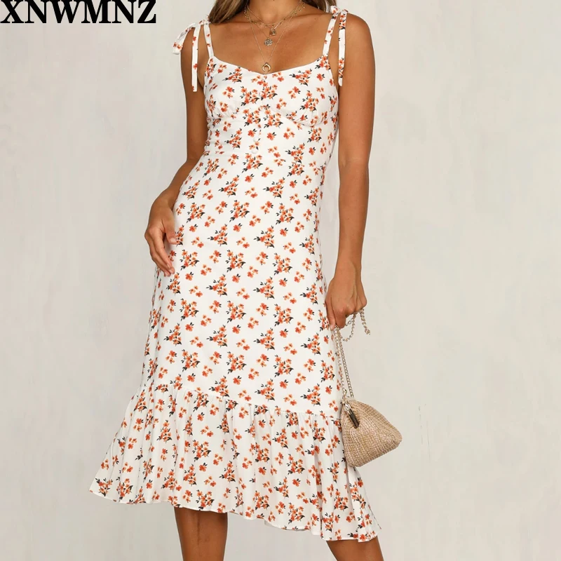 

XNWMNZ High Quality Women Sling Long Dress Pleated Mermaid Beach Summer Long Dress Female Floral Maxi Dresses Vestido