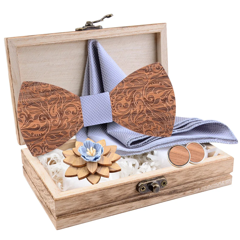 2020 Регулируемый Деревянный Карманный квадратный галстук бабочка набор брошей и