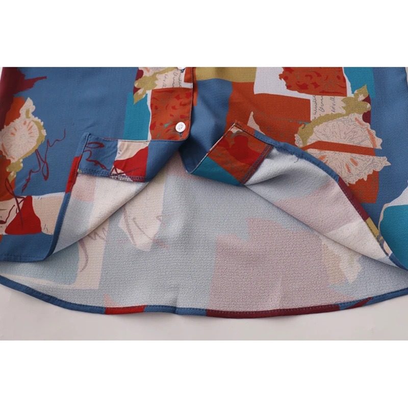 

2021 Summer New All-match Print Blouse Retro Casual Short Sleeve Notched Collar Shirt Stylish Beach Party Vacation Button Blusas