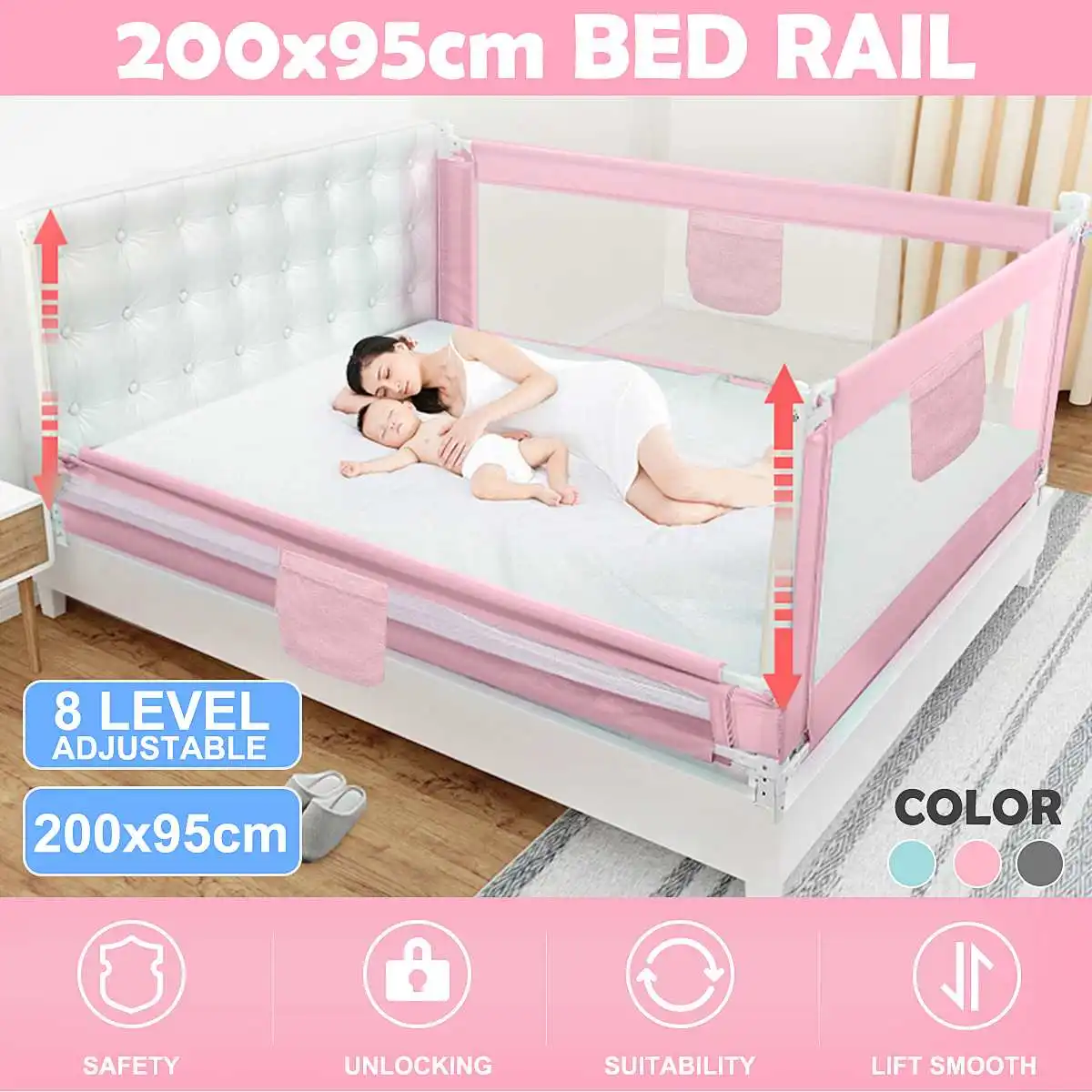

2M Baby Bed Fence Kid Playpen Safety Gate Product Child Care Barrier for Bed Crib Rails Security Fencing Children Guardrail