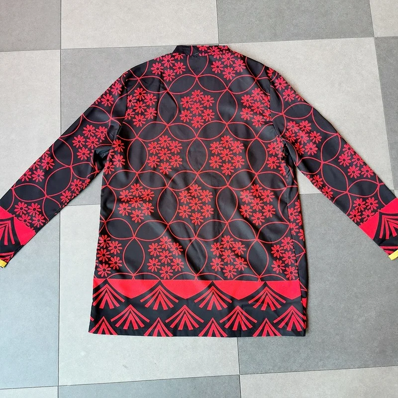 African Men's Dashiki Long Sleeve Plus Size Shirt Rich Floral Print Moslem Mens Slim Top Casual T-shirt Tradition Chilaba Man