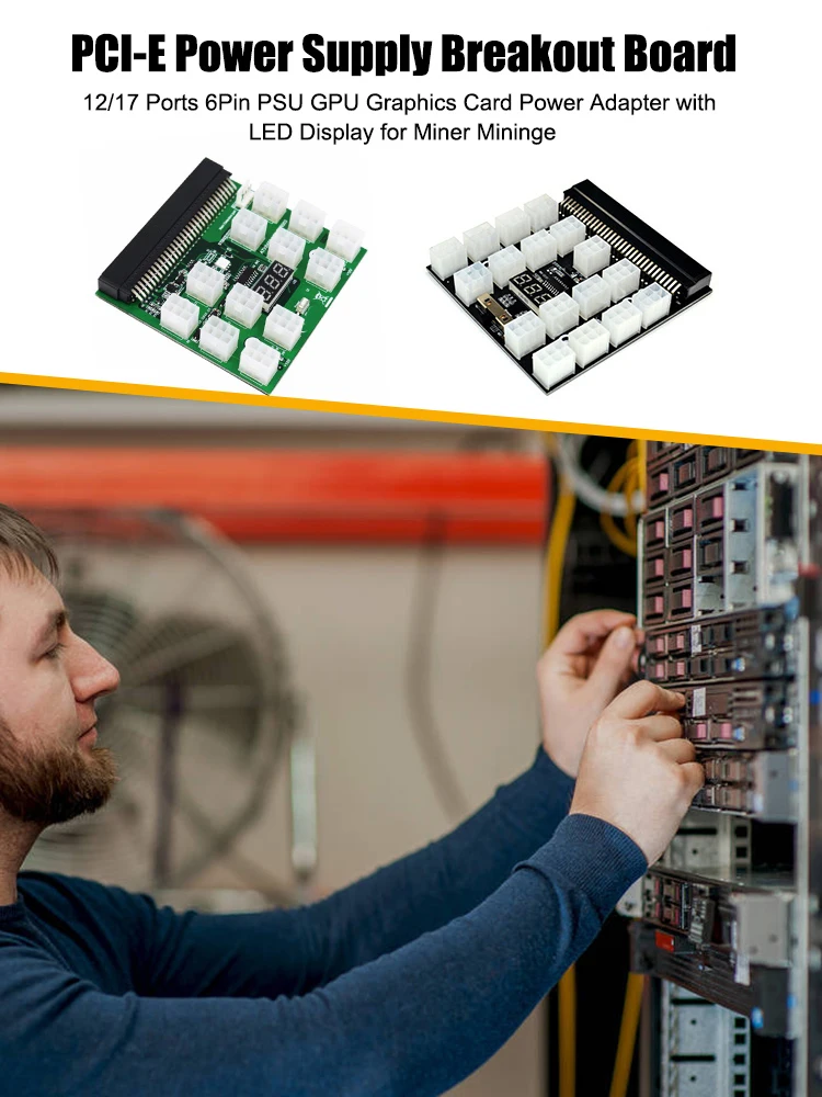 

PCI-E Power Supply Breakout Board Graphics Card Power Adapter 12 Ports 6Pin PSU GPU Accessories LED Display for Miner Mining