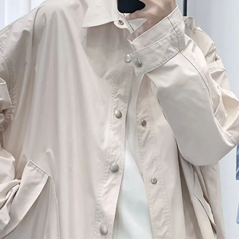 

Spring Autumn New Trench Casual Simplicity Turn-down Collar Patchwork Pocket Single Breasted Women Loose Coat