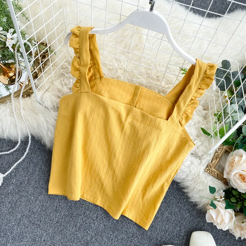 Женский жилет на бретельках свободный кроп топ с открытой спиной однотонный