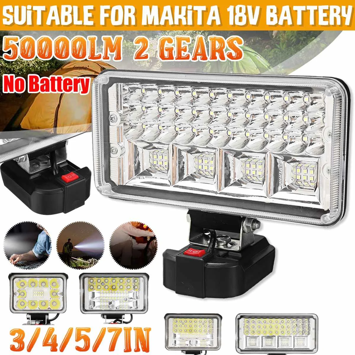 

18V 2 Gears LED Flashlight Work Light Waterproof Outdoor Camping Lamp Portable Spotlight For Makita 18V Battery EU Plug