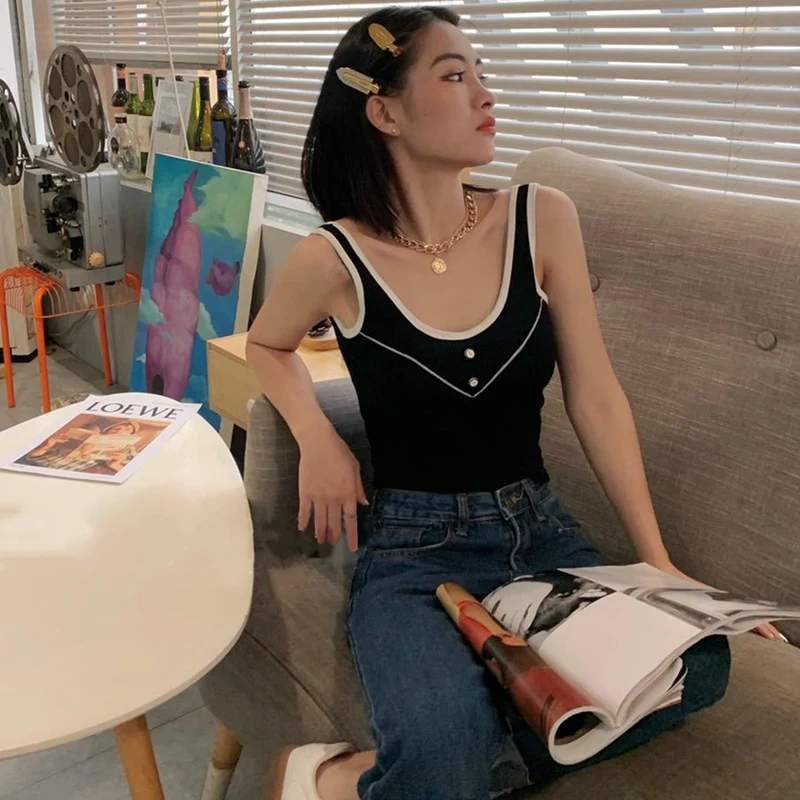 

Женский хлопковый Приталенный жилет с U-образным вырезом, один размер