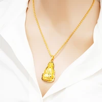 24k gold color lucky women men necklace guanyin maitreya buddha pendant thick golden buddhistic wedding choker necklace jewelry