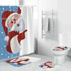 Набор из 4 предметов, занавески для душа с 3D-принтом Санта Клаус, крышки для унитаза, набор ковриков для ванной с новым годом