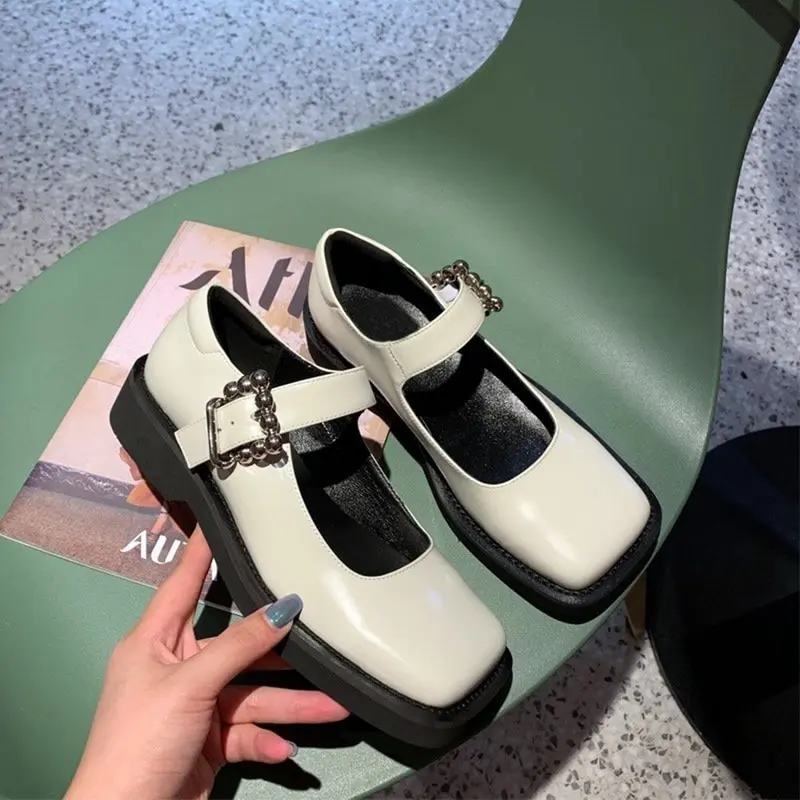 Женская униформа для горничной Тонкие туфли с пряжкой и круглым носком на