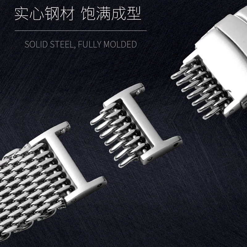 Ремешок для часов с толстой сеткой сменный Браслет двойной застежкой роскошный