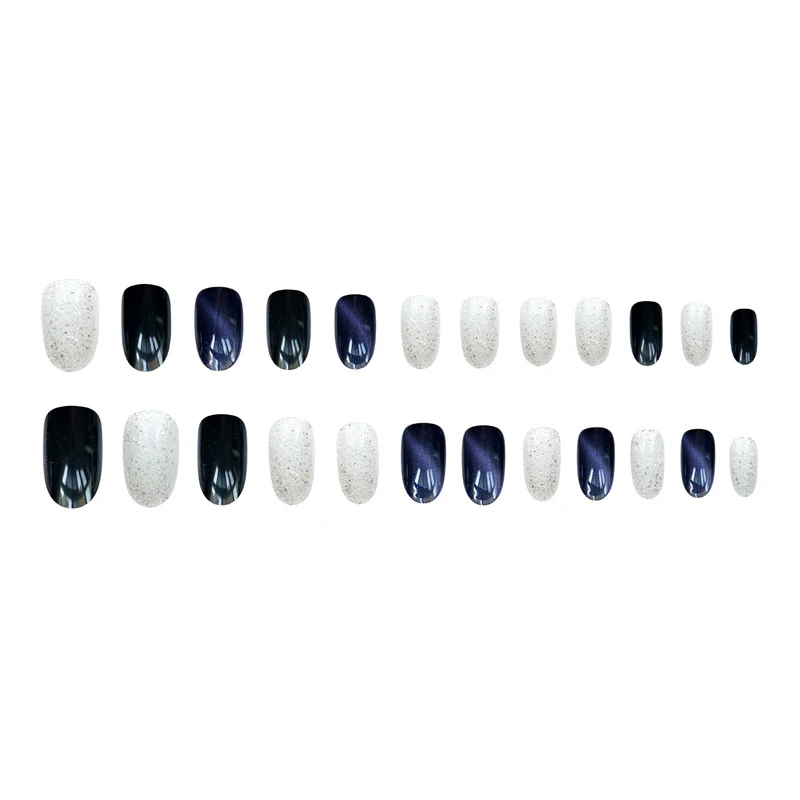 

Short Fake Nail Pieces Purple Silver Wearable Nail Sticker Finished Nail Pieces 24 Pieces With Glue CIN6 899