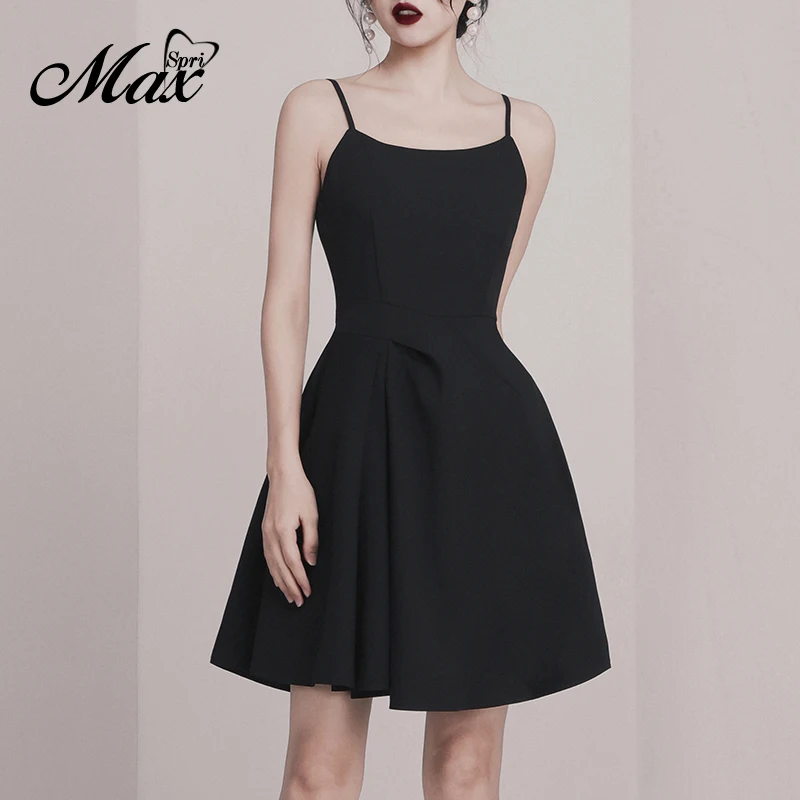 Женское платье с завышенной талией Max Spri черное облегающее ТРАПЕЦИЕВИДНОЕ ПЛАТЬЕ