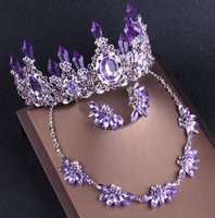 baroque crystal purple accessories bridal jewelry sets necklaces earrings big crown tiaras set african beads jewelry set wedding