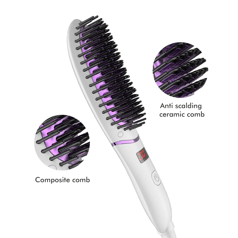 

Hot Sale Hair Straightening Brush Ionic with 5 Adjustable Temperatures LED Display for Anti Static