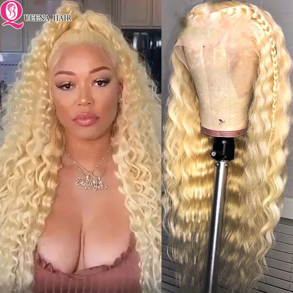 613 Lace Frontal Wig Deep Wave Frontal Wig 13x4 Blonde Lace Front Human Hair Wigs Women Remy Brazilian Transparent Lace Wigs 180