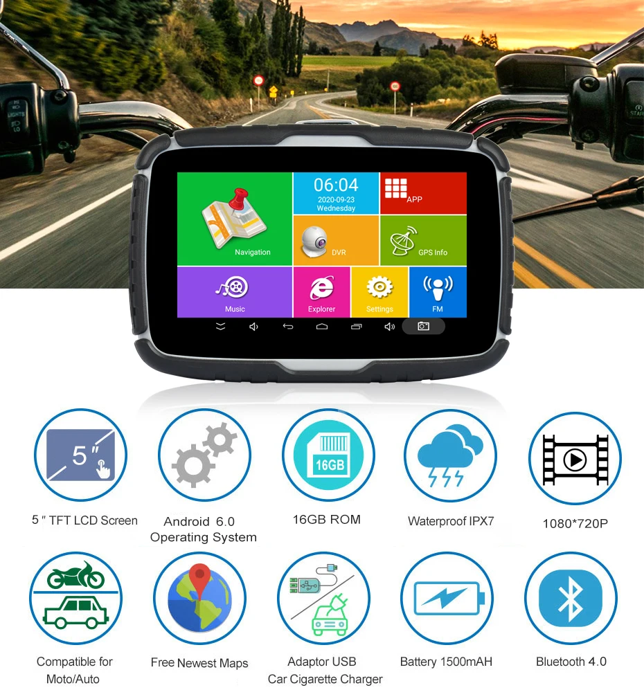 Fodsports 5 дюймов Android 6.0 мотоциклетный видеорегистратор GPS-навигация IPX7