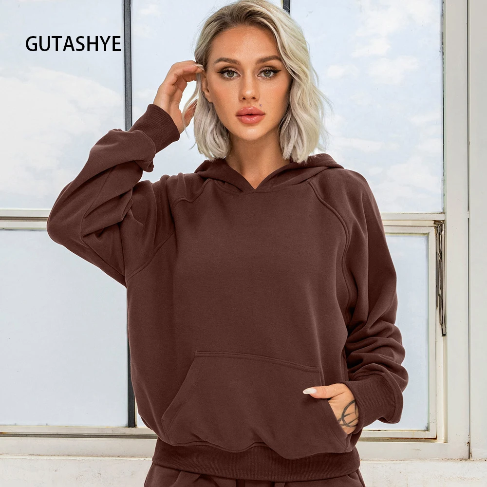 

GUTASHYE Casual Fleece Hoodies SweatshirtsYoga Shirts Women Running Loose Blouse Fitness Sports T-shirt Long Sleeve Top Hooded