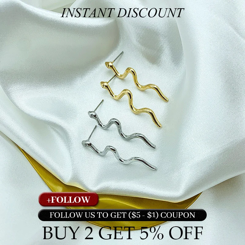 Серьги-гвоздики JOUVAL в виде змеи женские винтажные золотистые серьги-гвоздики