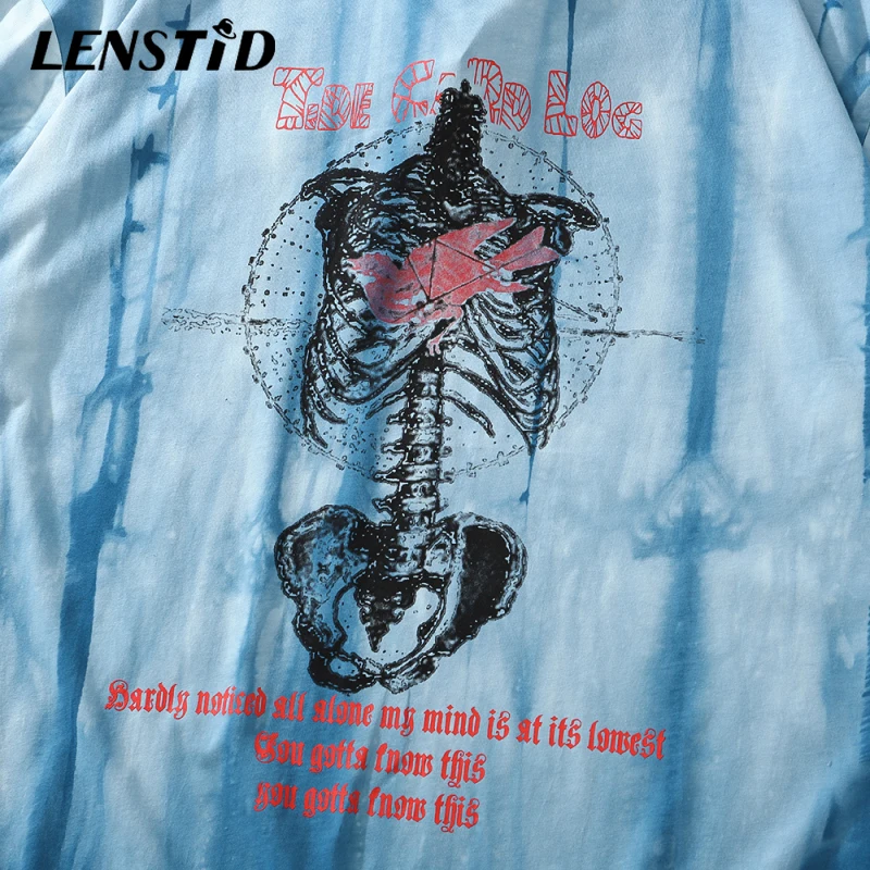 Футболка LENSTID мужская с принтом черепа тенниска в стиле хип хоп майка Харадзюку