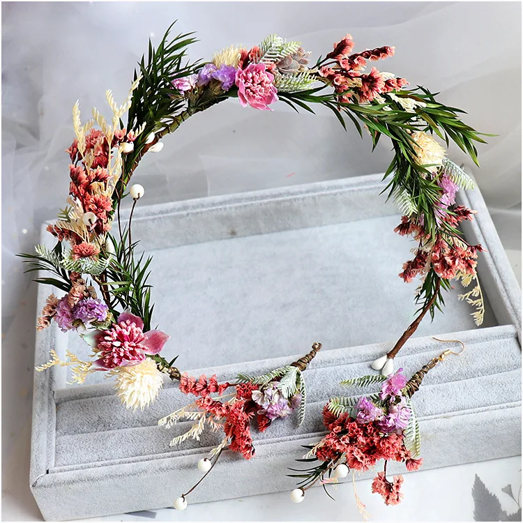 Bride's headdress Korean pink flowers fresh flower garlands super fairy hair decoration wedding ceremony jewelry | Украшения и