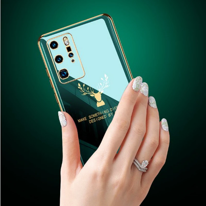 

50 Silicone plating Deer Case For Huawei Honor V30 Pro 30S 9X P40 Pro P30 P20 Lite 2019 Mate 20 30 Nova 7 6 5i Protection Cover