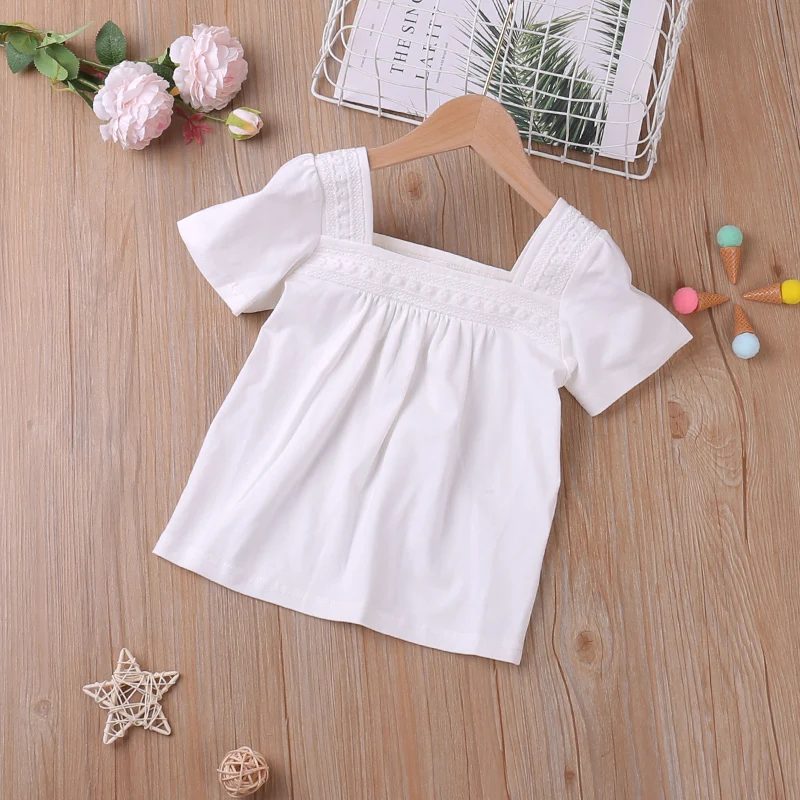 2022 Summer Girl Set White Shirt+Shorts 2Pcs Clothing Sets Baby Girl Clothes Kids Clothes Young Children images - 4
