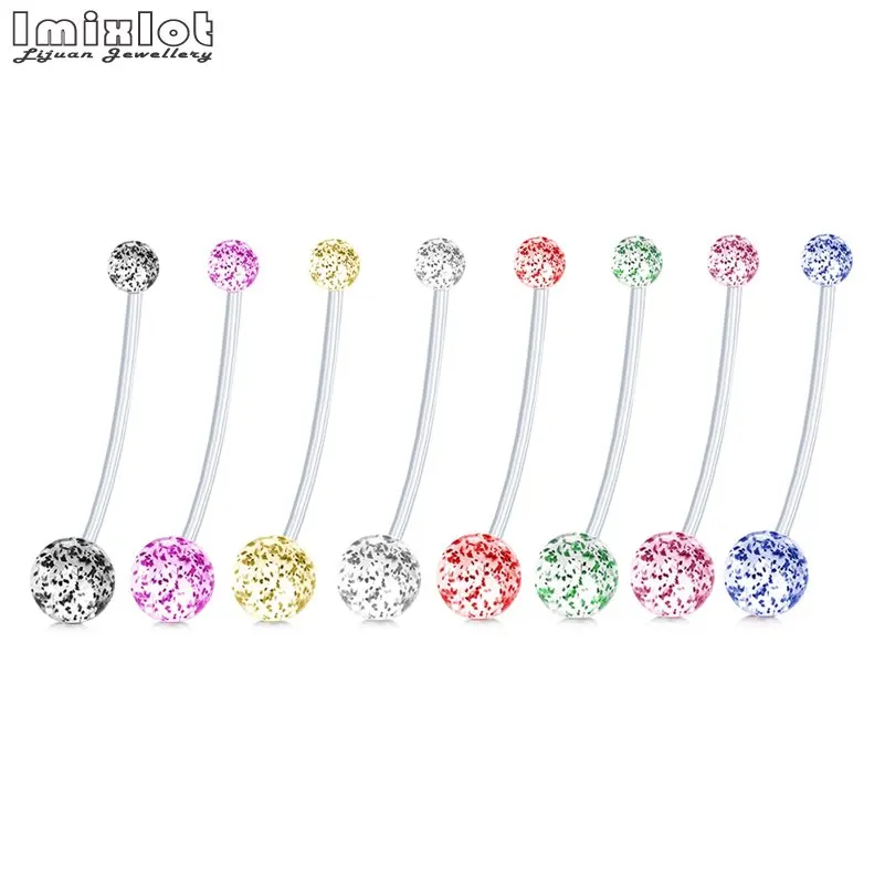 

Женское акриловое кольцо для пирсинга пупка с разноцветными блестками