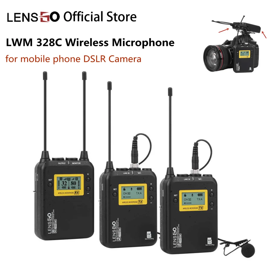 

LENSGO LWM-328C Wireless Microphone Professional Omni Lavalier Microphone System Filmmaker Kit for Smartphone DSLR Camera