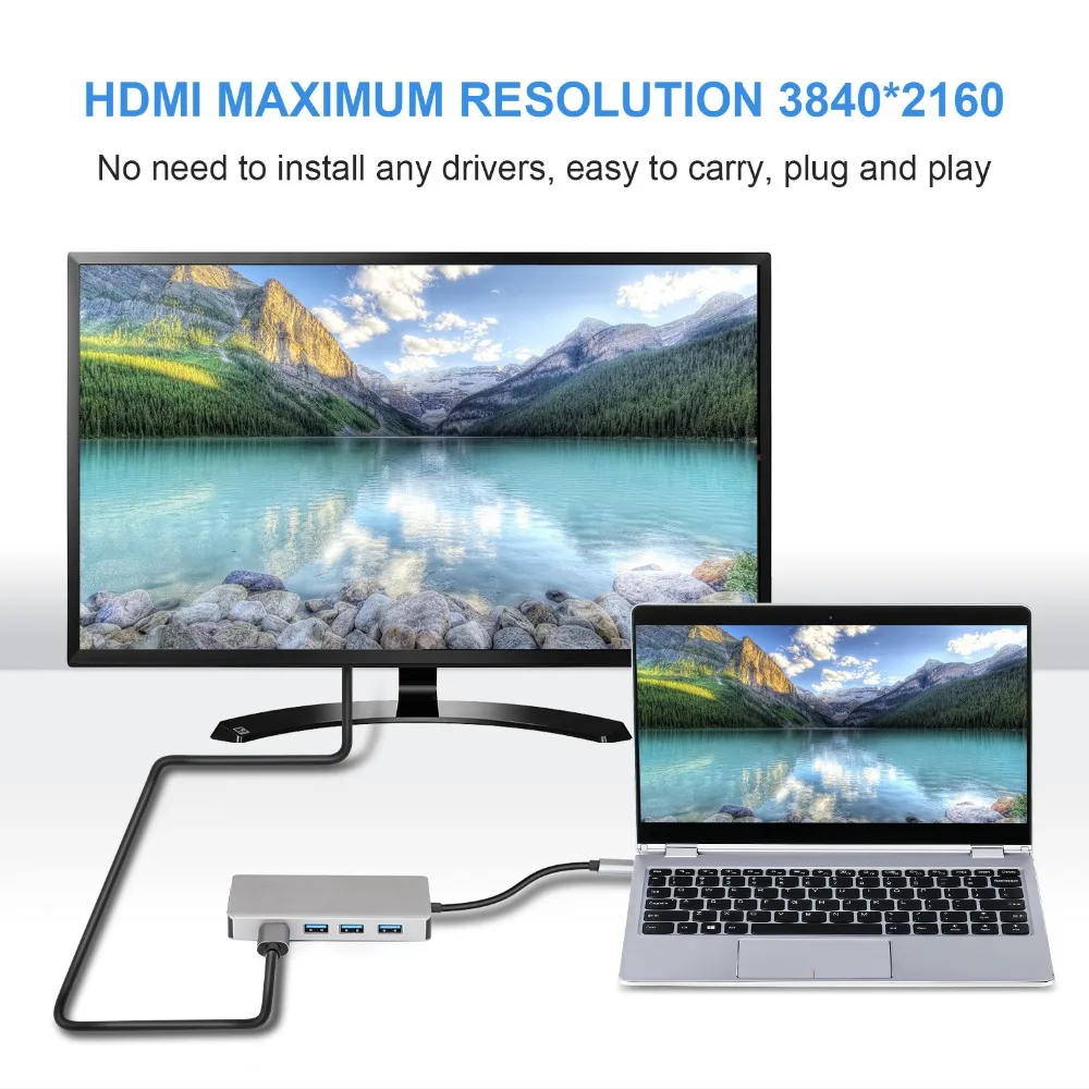 Thunderbolt 3 USB C Tpye C к HDMI VGA USB концентратор 4K конвертер для samsung S9 HDTV проектор компьютер USB C кабель адаптер
