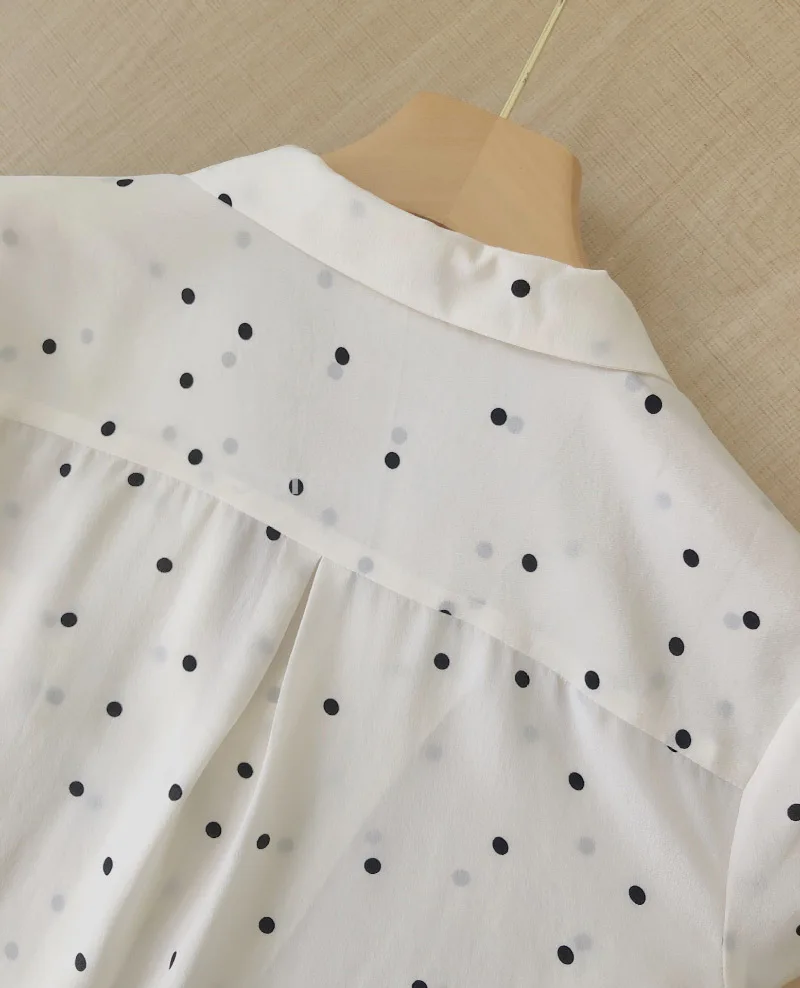 Женская Повседневная рубашка в горошек белая шелковая блузка с отложным