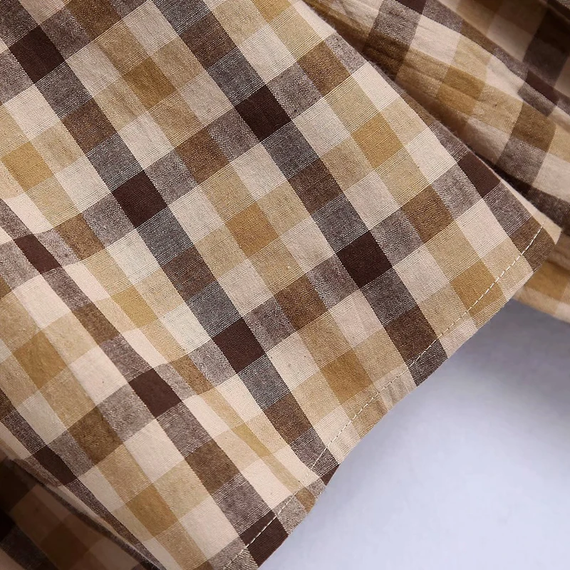 

Women Summer Plaid Blouses Shirts Tops Long Lantern SleeveTurn-down Collar Female Casual Sweet Top Clothes Blusas