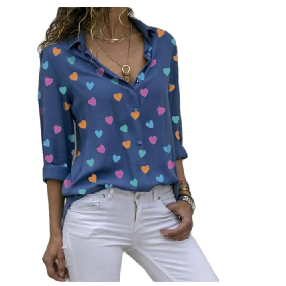 Женская шифоновая блузка с длинным рукавом Повседневная Блузка синим принтом