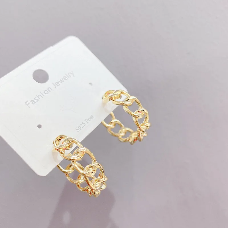 

2021 New Arrival Cubic Zircon Simple Style Link Stud Earrings For Women Luxury 14K Real Gold Plated Earrings