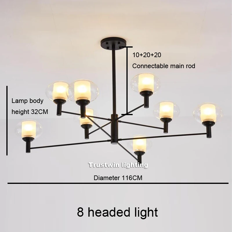 Креативная современная простая светодиодная люстра 4 6 8 12 огней стеклянный