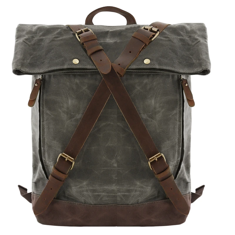 

Vintage Canvas Leather Backpacks For Men Waterproof Rucksacks Large Waxed Mountaineering Travel Pack Multifunction Backpack