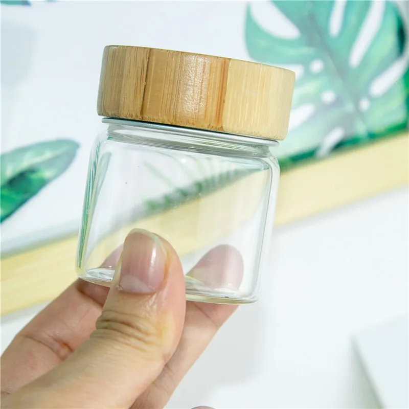 

6pcs 47x57x35mm Capacity 50ml Glass Bottles With Aluminum Bamboo Double Cap Small Transparent Mini Empty Glass Vials Jars