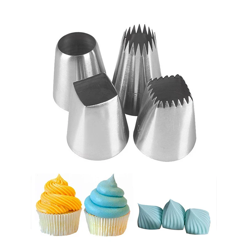 

Набор из 4 больших кондитерских насадок для глазировки, Кондитерские инструменты для украшения торта из нержавеющей стали