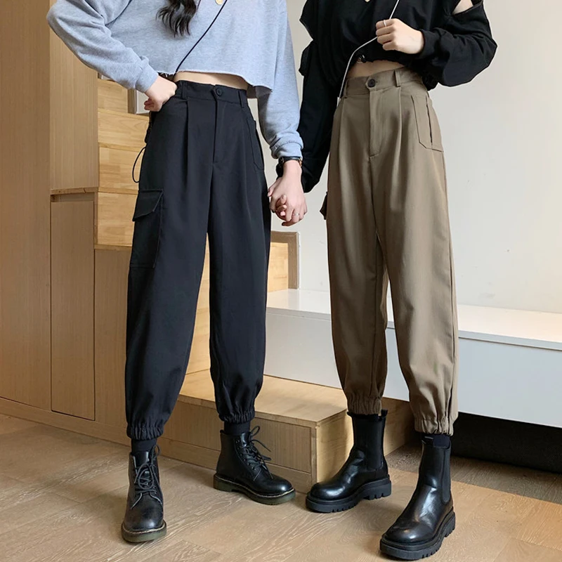 Брюки-карго Женские однотонные модные дизайнерские брюки до щиколотки