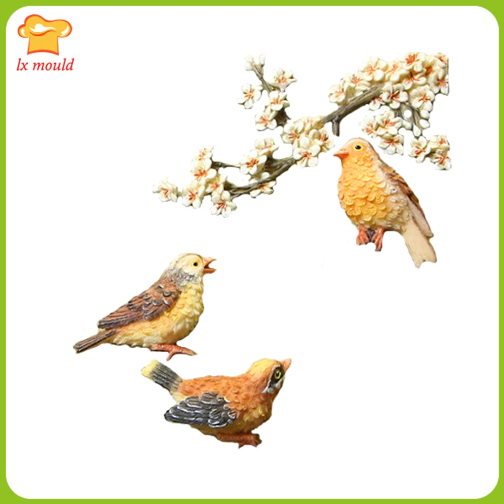 

3 Birds Silicone Molds, Birds and Flowers, Dry Pace Silicone Moulds, Plum