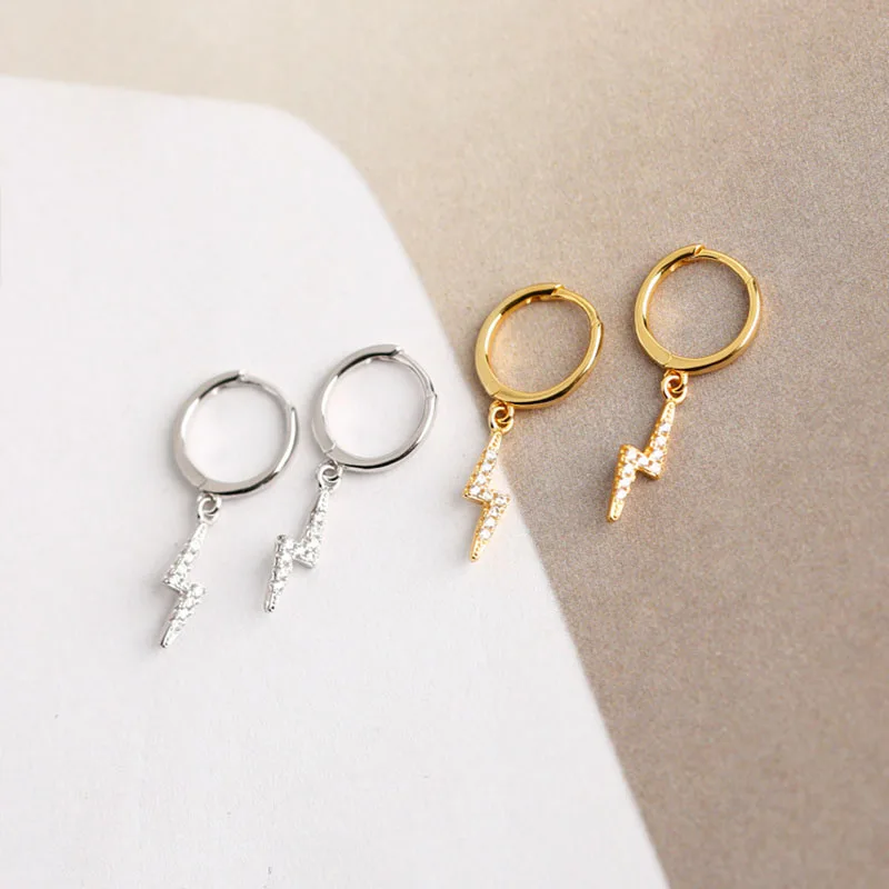 

INZATT Real 925 Sterling Silver Zircon Lightning Hoop Earrings For Fashion Women Party Minimalist Fine Jewelry Accessories