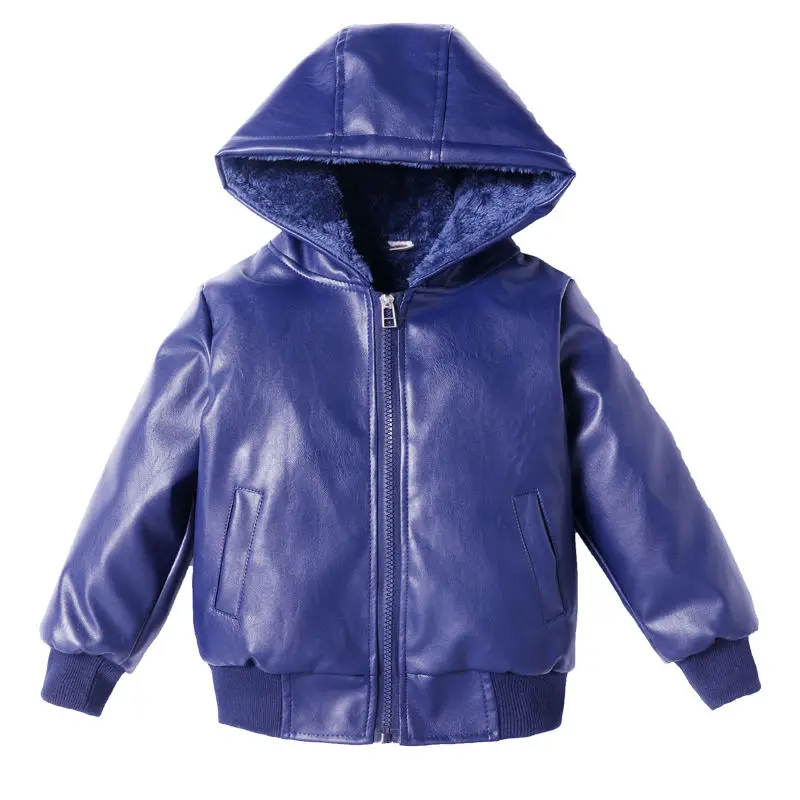 

Boys PU Hooded Jacket Coat Kids Leather Jacket Children Spring Autumn Winter Waterproof Coat Hit Children's Warm Clothing 2-12Y