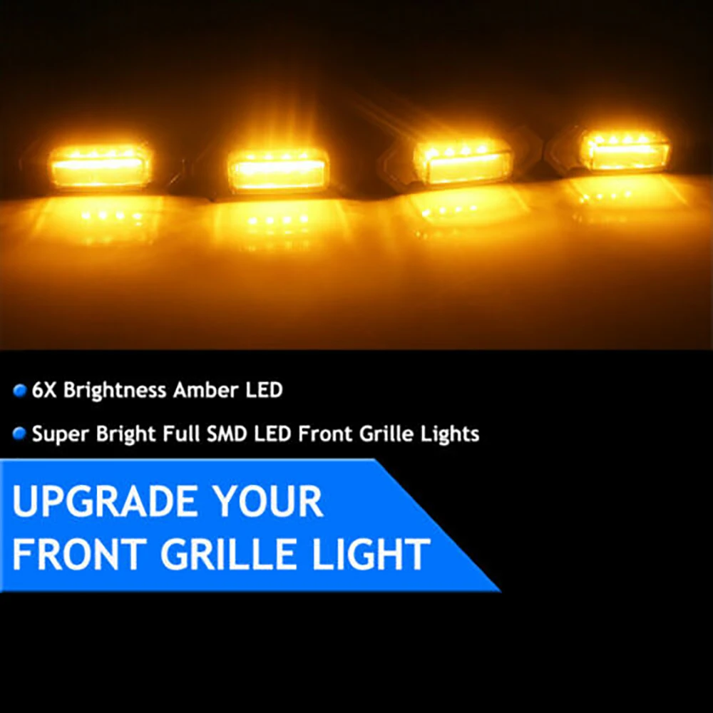 

4pcs Front Grille LED Light Lamp Raptor Style Grill Cover Kit Grille Mesh Lights Raptor Lampshade For Toyota RAV4 2019-2021