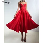 Простые красныечерные атласные вечерние платья Verngo трапециевидной формы, строгие платья длиной ниже колена на тонких бретельках для выпускного вечера, индивидуальный пошив